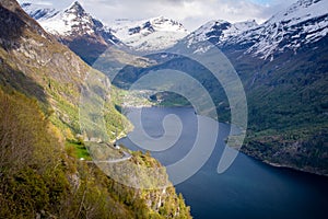 View on Geiranger Fjord in Norway. Landscape, nature, travel and tourism