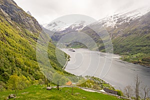 View on Geiranger Fjord in Norway. Landscape, nature, travel and tourism