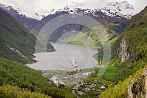 View on Geiranger Fjord in Norway. Landscape, nature, travel and tourism