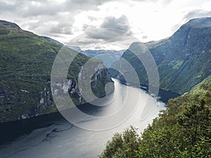 View on Geirangerfjord in Sunnmore region, Norway, one of the most beautiful fjords in the world, included on the UNESCO