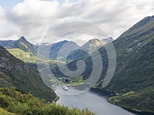 View on Geirangerfjord in Sunnmore region, Norway, one of the most beautiful fjords in the world, included on the UNESCO World