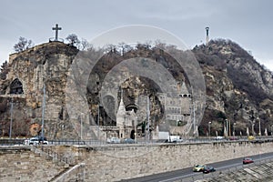 View of Gellert Hill Cave Church from Danube river.