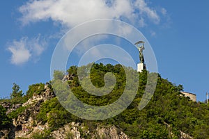 View of Gellert Hill and the Liberty Statue in Budapest. Hungary