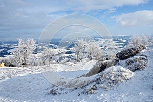 View from Gemba mountain during winter sunny day trip,Ukraine