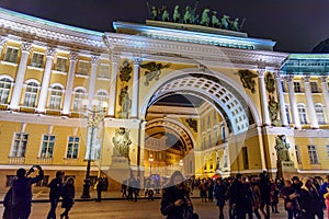 View of General Staff Building at night. Saint Petersburg. Russia