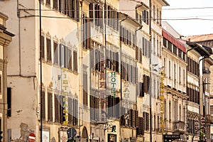 View of generic buildings with hotel and restaurant signs