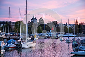 View of Geneva City and Lake Geneva Port after sunset