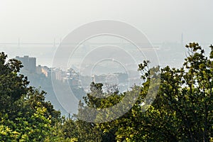 View of Genoa in the fog. Italy