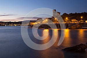 View of Genoa `Quarto dei Mille` at dusk, Italy