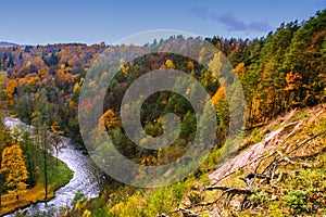 View from geological Puckoriai , Puckoriai exposure, Vilnia river, Lithuanian highest exposure 65 m high. Vilnius, Lithuania