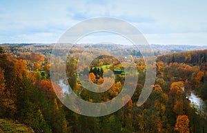 View from geological Puckoriai , Puckoriai exposure, Vilnia river, Lithuanian highest exposure 65 m high. Vilnius, Lithuania