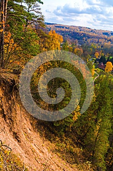 View from geological Puckoriai , Puckoriai exposure, Vilnia river, Lithuanian highest exposure 65 m high. Vilnius, Lithuania