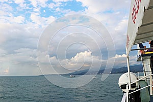 Panoramic view of the Black sea. Horizon over water