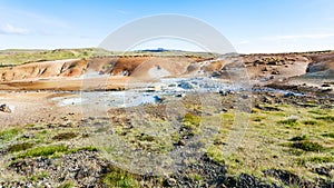 view of geothermal Krysuvik area with fumaroles