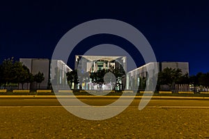 View on the German chancellery in Berlin at night