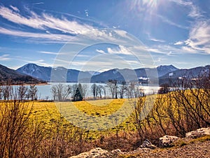 View of the german lake Tegernsee from the town of Gmund on the north side