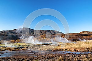 View of the Geysir geothermal park