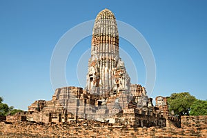 View of a giant prang Buddhist temple Wat Phra Ram. Ayutthaya, Thailand