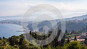 View of giardini naxos and on coast of Ionian sea