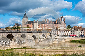 View of Gien with the castle and the old bridge across the Loire