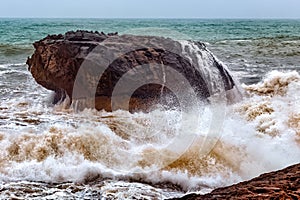 View of the gigantic rocky stone in the Atlantic Ocean in the area of Essaouira in Morocco