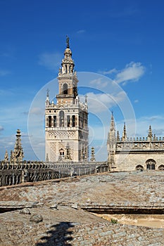 View of Giralda from the Seville cathedral roof