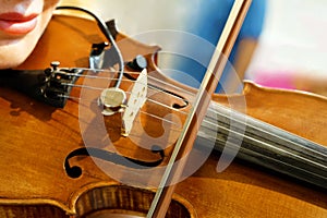 View of girl playing violin,practicing or training or hobby