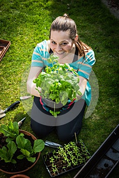 View of a girl working in the backyard