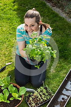 View of a girl working in the backyard