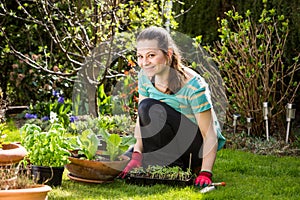 View of a girl working in the backyard