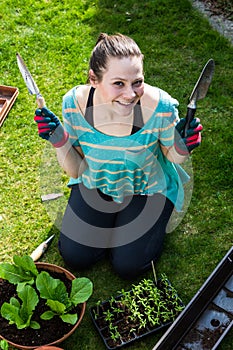 View of a girl working in the backyard