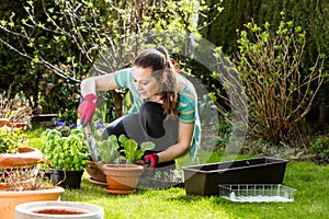 View of a girl working in the backyard