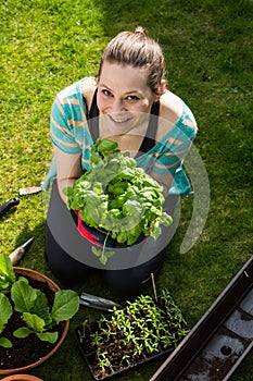 View of a girl working in the backyard