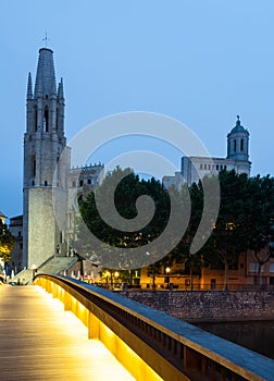 View of Girona - Church of Sant Feliu and Gothic Cathedral