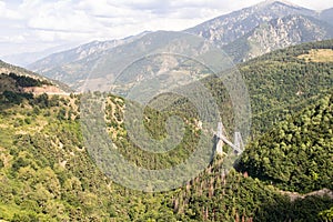 View of the Gisclard Bridge and Pyrénées-Orientales mountains