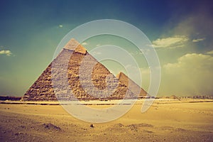 View of the Giza Pyramids. Egypt.