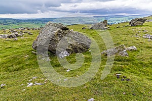 A view of a glacial erratics on the slopes of Ingleborough, Yorkshire, UK