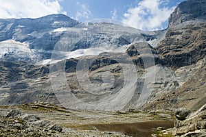 view of the glacier of \'Monte Perdido\' from the MarborÃ© or Tuca Roya valley
