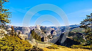 View from Glacier Point at the end of Glacier Point Road of the Sierra Nevada high country in Yosemite National Park