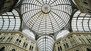 View of the glass ceiling of the historic Royal shopping Arcade Galleria Umberto