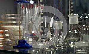 View of glass ware in laboratory or pharma industry