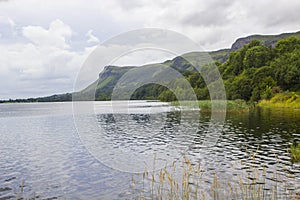 A view of Glencar Lake in County Sligo Ireland on a cloudy day