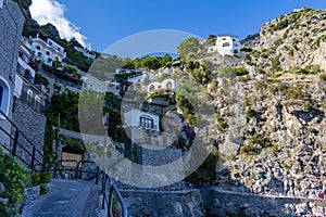 View of a glimpse of Praiano on the Amalfi coast