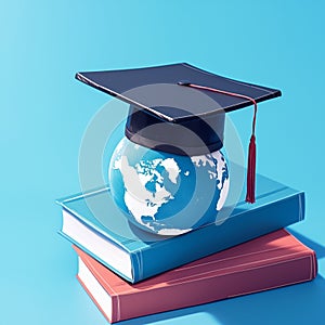 view Global education symbol Graduation cap with Earth globe concept