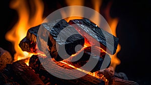 A glowing ember with soft firelight fading into a black background