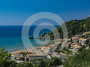 View of Glyfada beach in Greece island of Corfu during the september months photo