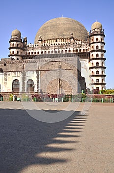 The view of Gol Gumbaz which is the mausoleum of king Mohammed Adil Shah, Sultan of Bijapur. The tomb, located in Bijapur (