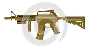 Beside view of gold assult rifle AR15 model MK18 MOD1 isolated on white background