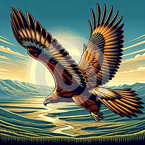 A view of a Golden eagle in flight