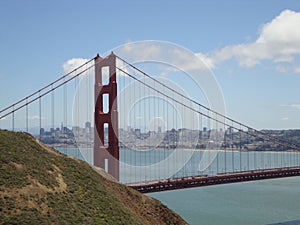 View of Golden Gate Bridge with city of San Francisco in Background